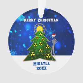 Skelet- en kerstboom met stralingssymbolen ornament