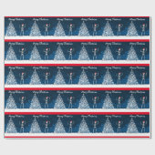 Skelet en kerstboom op blauw cadeaupapier (Vlak)