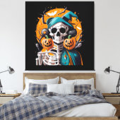 Skelet en pompoen canvas afdruk (Insitu (Slaapkamer))