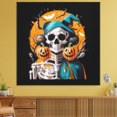 Skelet en pompoen canvas afdruk (Insitu (Woonkamer))