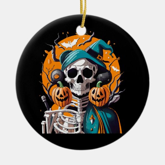 Skelet en pompoen keramisch ornament (Voorkant)