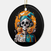 Skelet en pompoen keramisch ornament (Links)