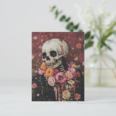 Skelet en roze bloemen Briefkaart (Staand voorkant)