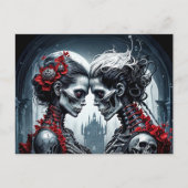 Skelet en schedels verliefd briefkaart (Voorkant)