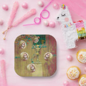 Skelet en spottende hoofden Halloween Papieren Bordje (Feest)