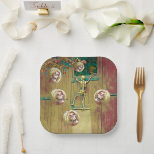 Skelet en Spottende Hoofden Halloween Papieren Bordje