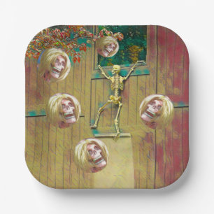 Skelet en spottende hoofden Halloween Papieren Bordje
