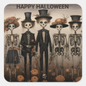 Skelet Familie Gelukkig Halloween Vierkante Sticker (Voorkant)