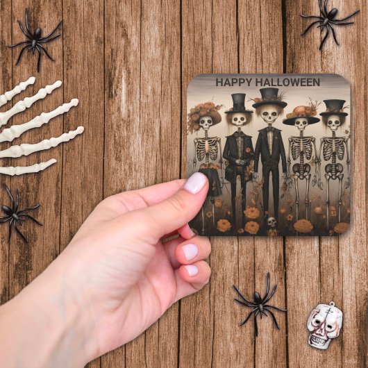 Skelet Familie Gelukkig Halloween Vierkante Sticker