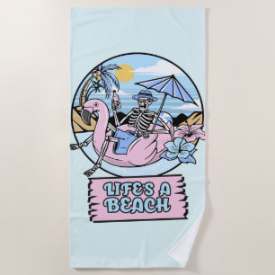 Skelet Flamingo Drijver Aan Het Strand Strandlaken