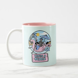 Skelet Flamingo Drijver Aan Het Strand Tweekleurige Koffiemok