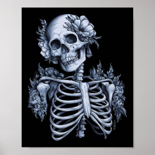 Skelet Floral Skull Halloween Gothic Occult Vrouwe Poster