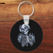 Skelet Floral Skull Halloween Gothic Occult Vrouwe Sleutelhanger (Voorkant)
