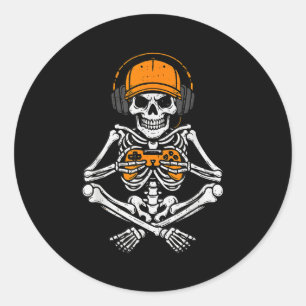 Skelet Gamer Video Gaming Halloween Kostuum Jongen Ronde Sticker