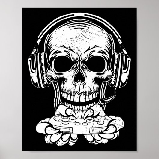 Skelet Gaming Spooky Kleding Videogame Fan Poster (Voorkant)
