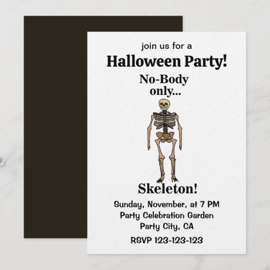 Skelet Geen-Lichaam Grappig Halloween Feest Kaart (Voorkant / Achterkant)
