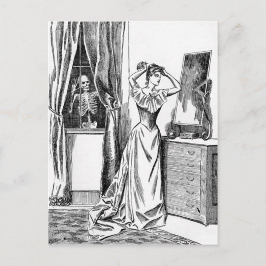 Skelet Geest Monster Victoriaanse Vrouw Briefkaart (Voorkant)