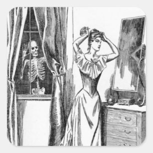 Skelet Geest Monster Victoriaanse Vrouw Vierkante Sticker