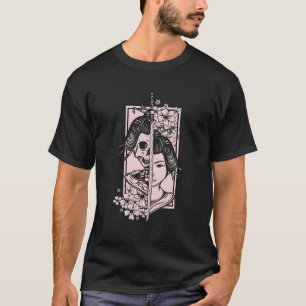 Skelet Geisha met Katana Zwaard Japanse Stijl T-shirt