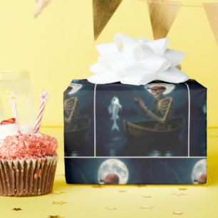 Skelet Gevist in een houten roeiboot Cadeaupapier