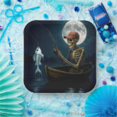 Skelet Gevist in een houten roeiboot Papieren Bordje (Feest)