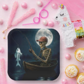 Skelet Gevist in een houten roeiboot Papieren Bordje (Feest)