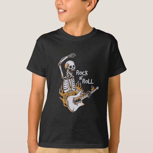 Skelet gitaar spelen met vuur t-shirt (Voorkant)