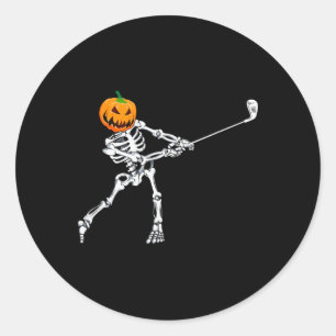 Skelet Golf Halloween Pompoen Golfen Golfer Ronde Sticker