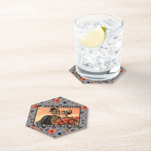  Skelet Gothic Donker Bloemen Bruiloft Kartonnen Onderzetters (Insitu)