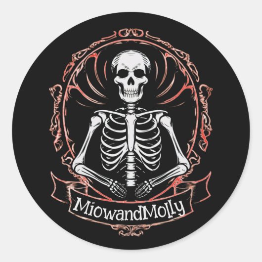 Skelet Gothic Stijl Zwarte schedel Ronde Sticker (Voorkant)