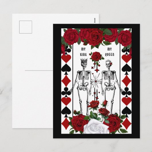 Skelet gotisch paar koningin feestdagenkaart (Voorkant / Achterkant)