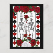 Skelet gotisch paar koningin feestdagenkaart (Voorkant)