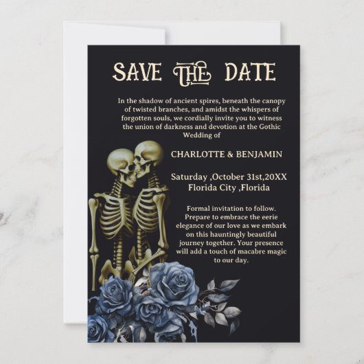 Skelet Gotische Bruiloft Save The Date (Voorkant)