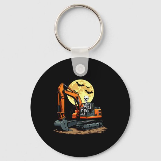 Skelet Graafmachine Besturen Halloween Bouw  Sleutelhanger (Voorkant)