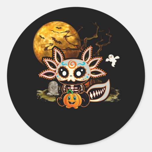 Skelet Halloween Axolotl Lover Mid Night Ghost P Ronde Sticker (Voorkant)