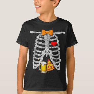 Skelet Halloween Bier Pizza Grappige Zwangerschap T-shirt