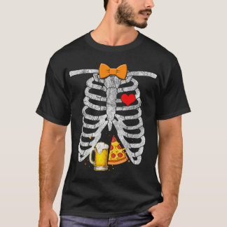Skelet Halloween Bier Pizza Grappige Zwangerschap T-shirt