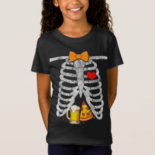 Skelet Halloween Bier Pizza Grappige Zwangerschap T-shirt
