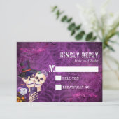 Skelet Halloween bruiloft RSVP Kaartje (Staand voorkant)