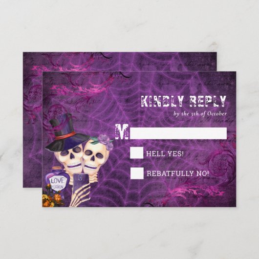Skelet Halloween bruiloft RSVP Kaartje (Voorkant / Achterkant)