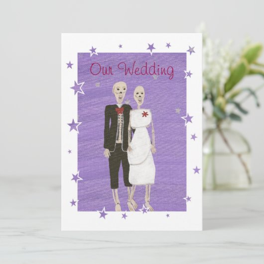 Skelet Halloween bruiloft uitnodigingen, op maat Kaart (Staand voorkant)