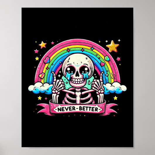 Skelet Halloween Shirten Nooit Beter Schedel Regen Poster (Voorkant)