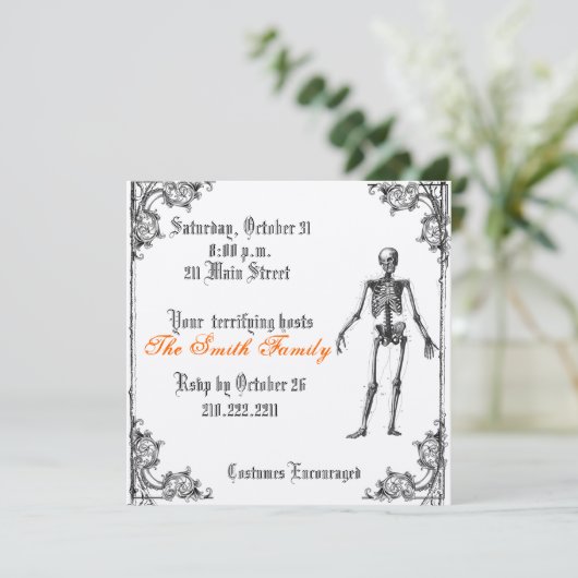 Skelet Halloween Uitnodiging (Staand voorkant)