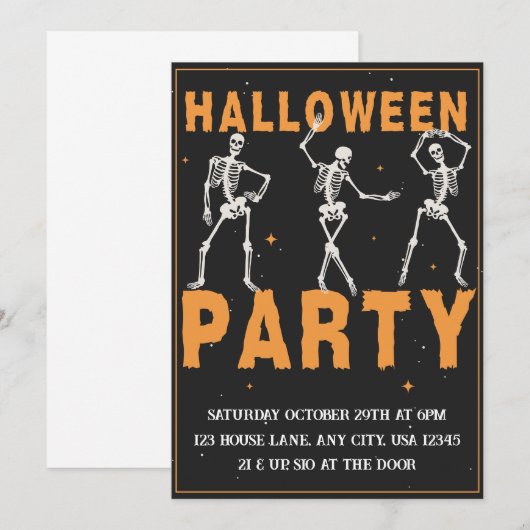 Skelet Halloweenfeest Kaart (Voorkant / Achterkant)