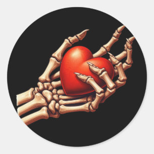 Skelet Hand die Rode Hart Sticker vasthoudt