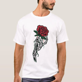 Skelet Hand die Rode Roos Vasthoudt — Edgy Valenti T-shirt