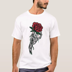 Skelet Hand die Rode Roos Vasthoudt — Edgy Valenti T-shirt