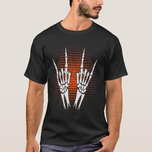 Skelet Hand Duivel Horns Rock Hand Gesture T-shirt (Voorkant)
