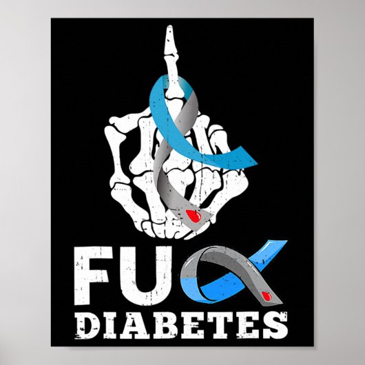 Skelet Hand FCK Diabetes Blauw Lint Awareness M Poster (Voorkant)