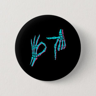 Skelet Hand Grappig Zes Zeven 6 7 Meme 67 Hallowee Ronde Button 5,7 Cm